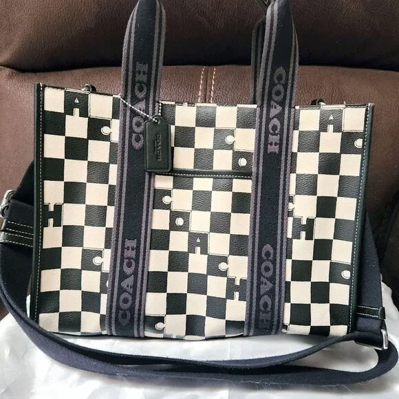 Coach Smith Tote with Checkerboard Print - Off-white & Black - EUC - Picture 1 of 13